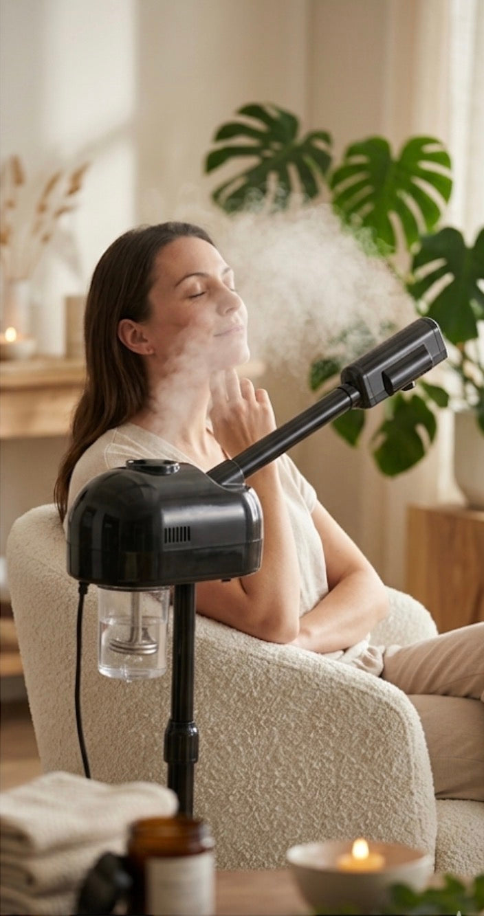 Utilisation du diffuseur facial vapeur pour routine soin visage 